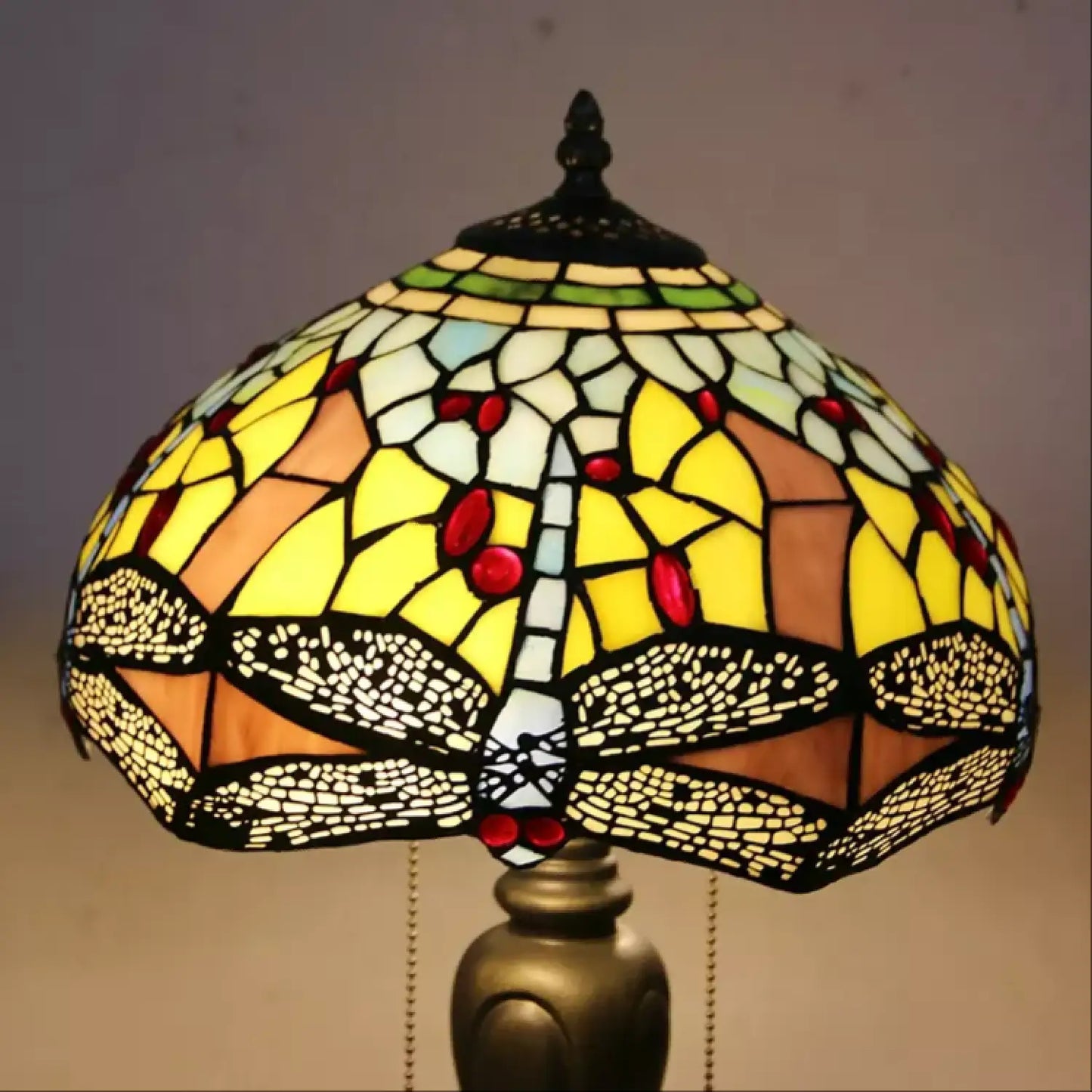 Retro Dragonfly Tiffany Glass Tabletop Lamp - No Bulb - Table Lamp