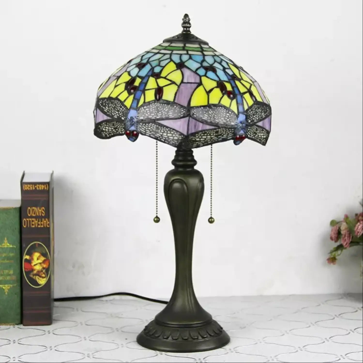 Retro Dragonfly Tiffany Glass Tabletop Lamp - No Bulb - Table Lamp