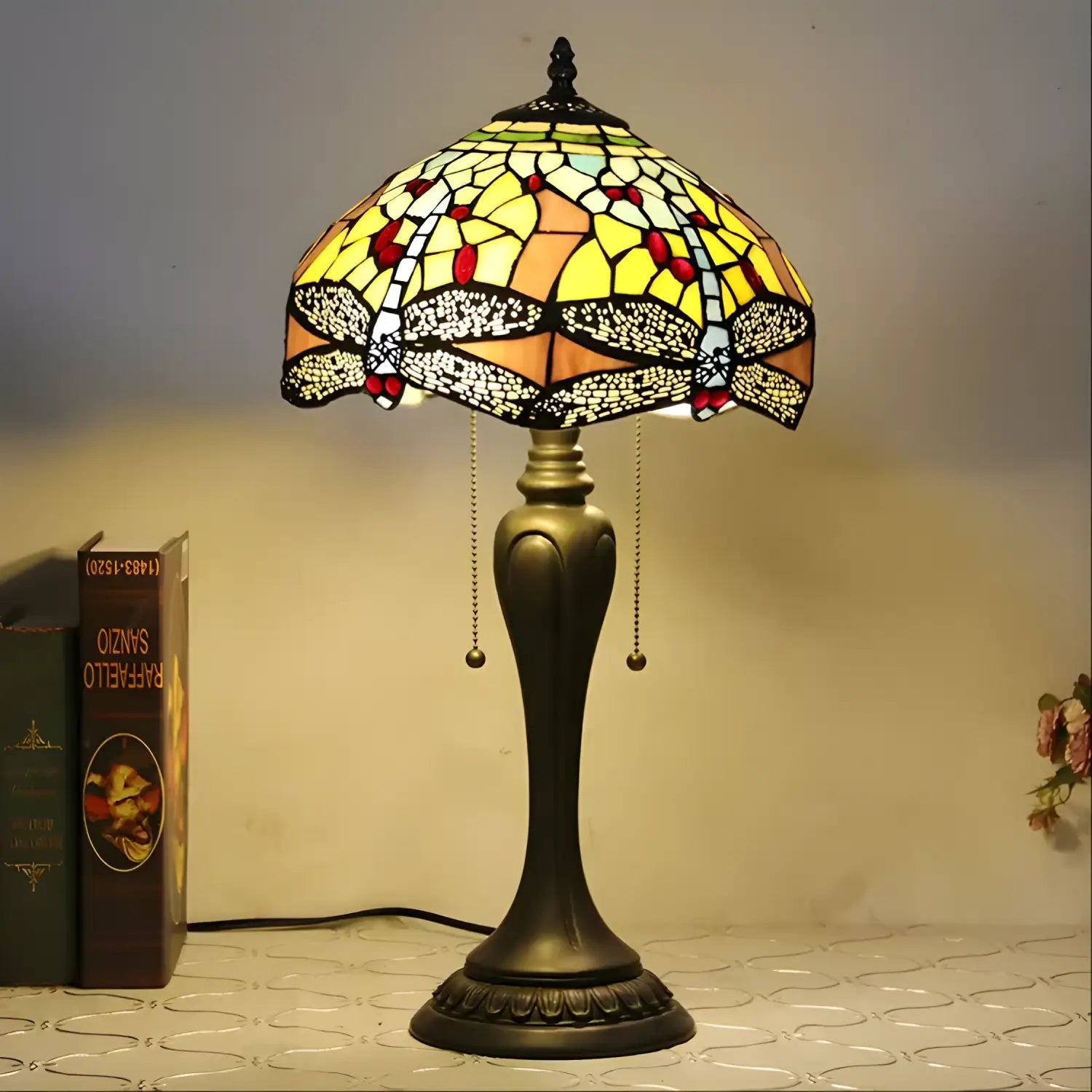 Retro Dragonfly Tiffany Glass Tabletop Lamp - No Bulb - Table Lamp