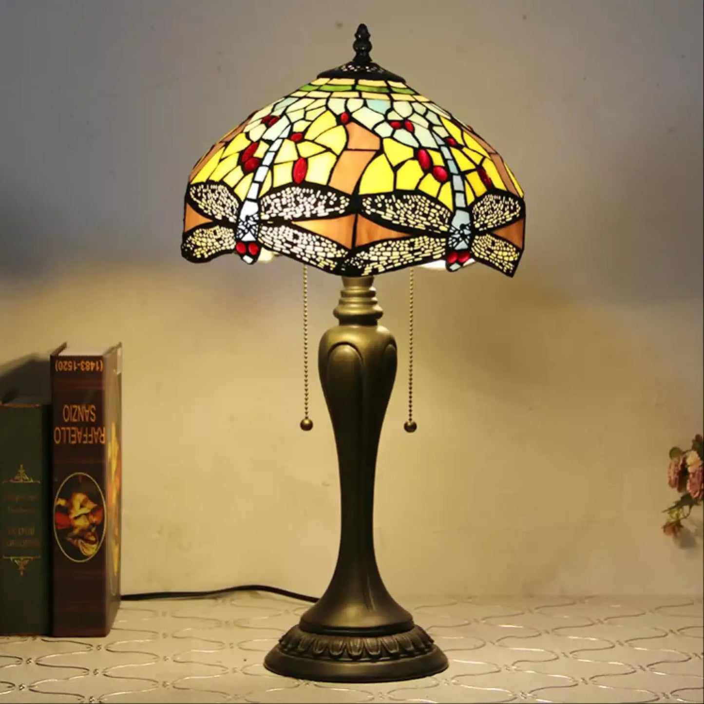 Retro Dragonfly Tiffany Glass Tabletop Lamp - No Bulb - Table Lamp