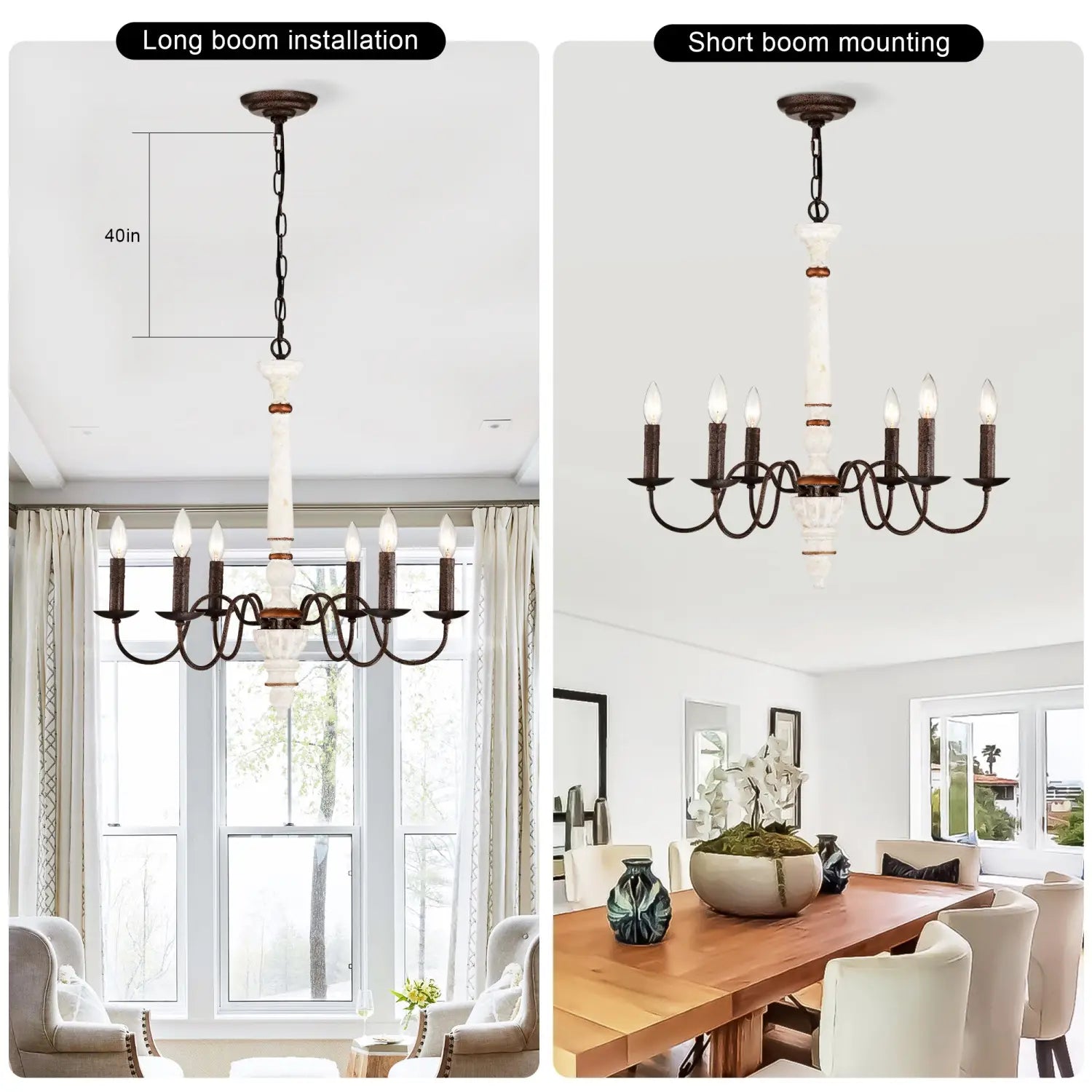 Retro White And Rust Color Chandelier With Light Fixture 6 Light E12 NO Include Bulb Pendant Light Fixtures For Dining