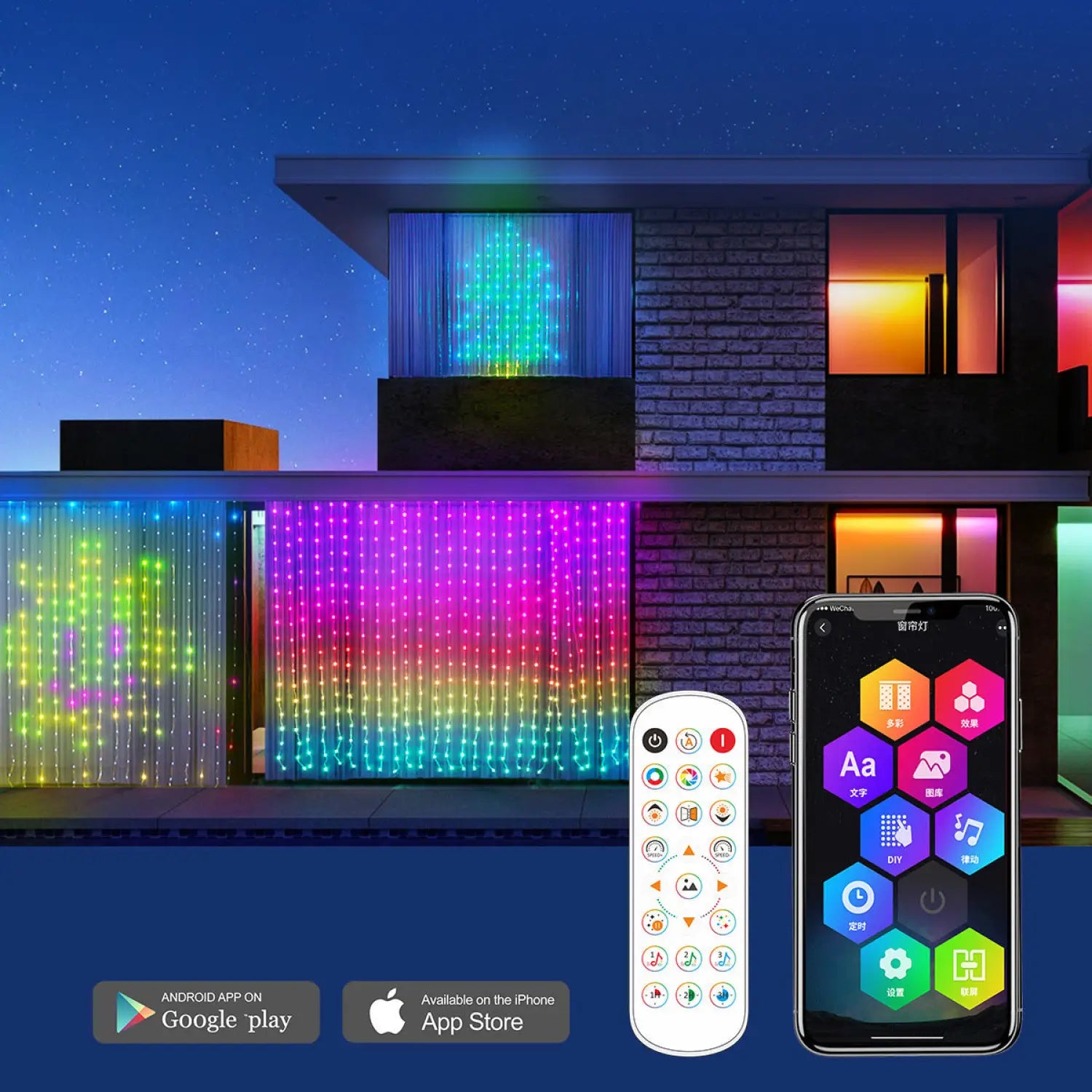 RGB Smart String Lights for Curtain & Party Decor with App Control - Strip and Rope Light