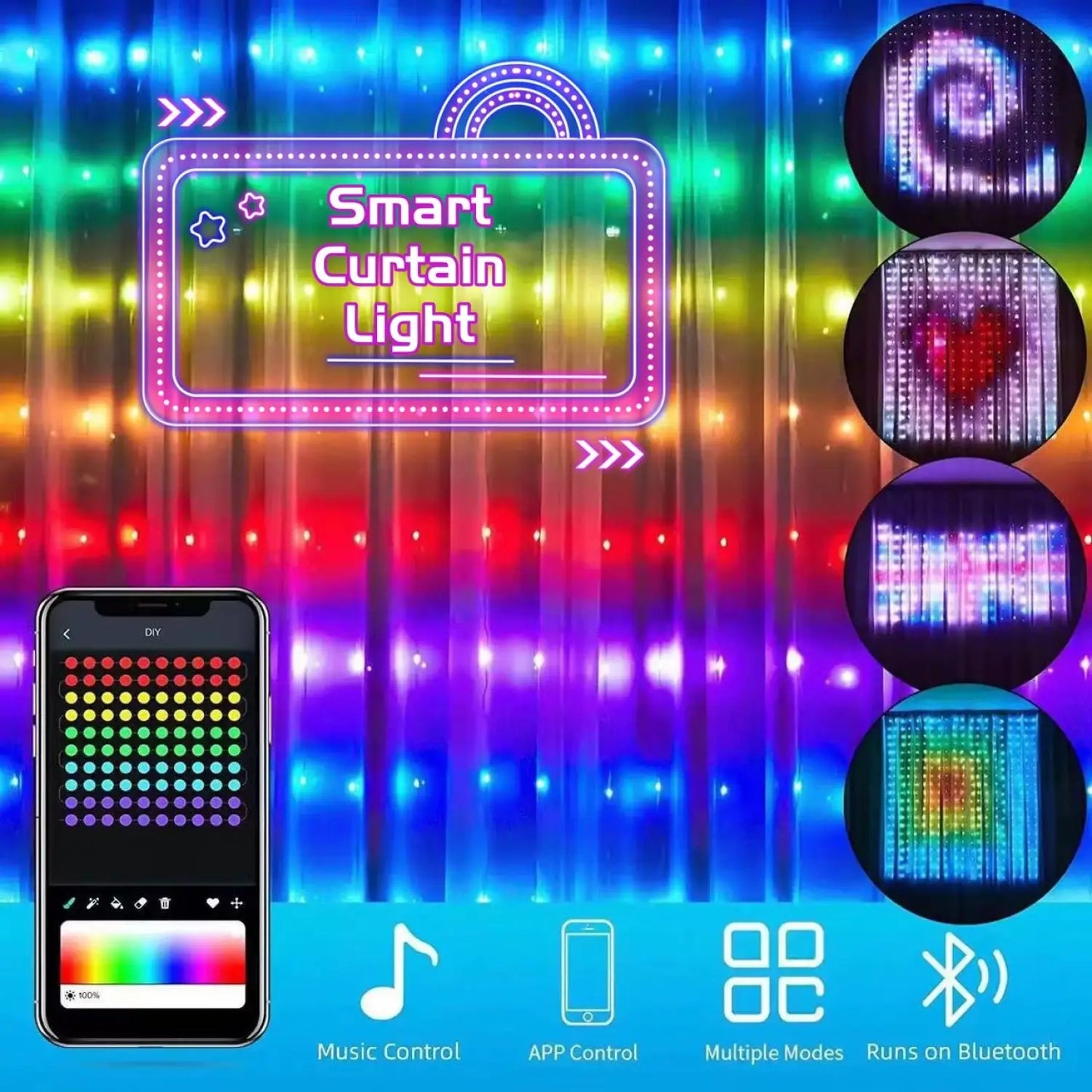 RGB Smart String Lights for Curtain & Party Decor with App Control - Strip and Rope Light