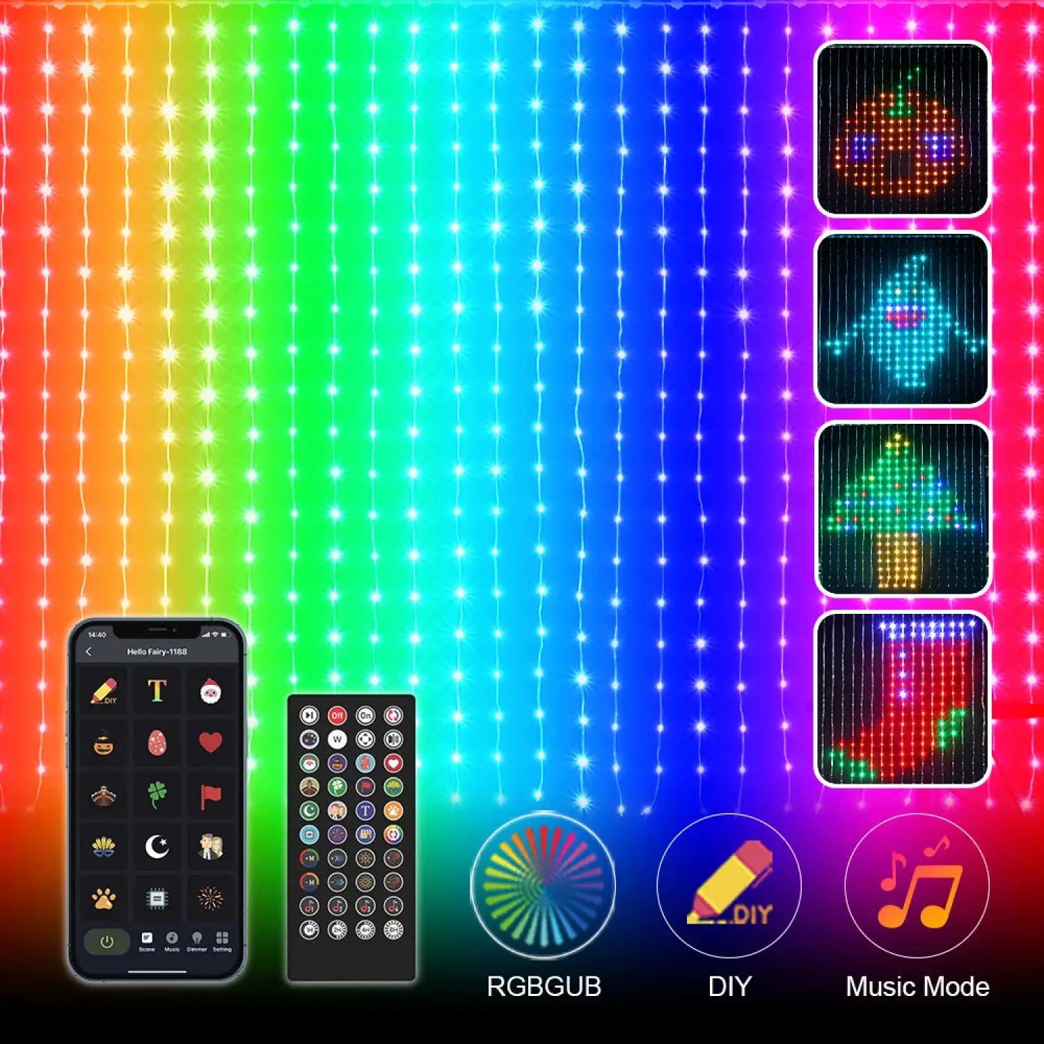 RGB Smart String Lights for Curtain & Party Decor with App Control - Strip and Rope Light