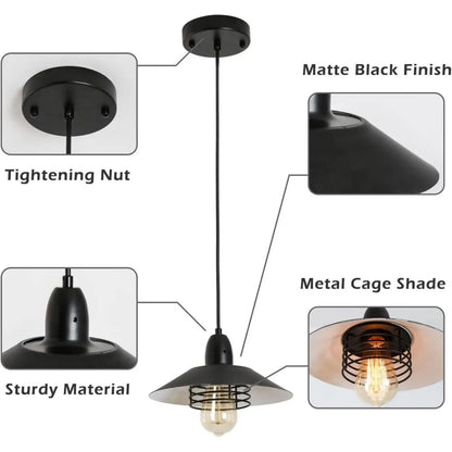 Rustic Adjustable Metal Vintage Pendant Lights for Indoor Spaces - Black White - 12V Hanging Light