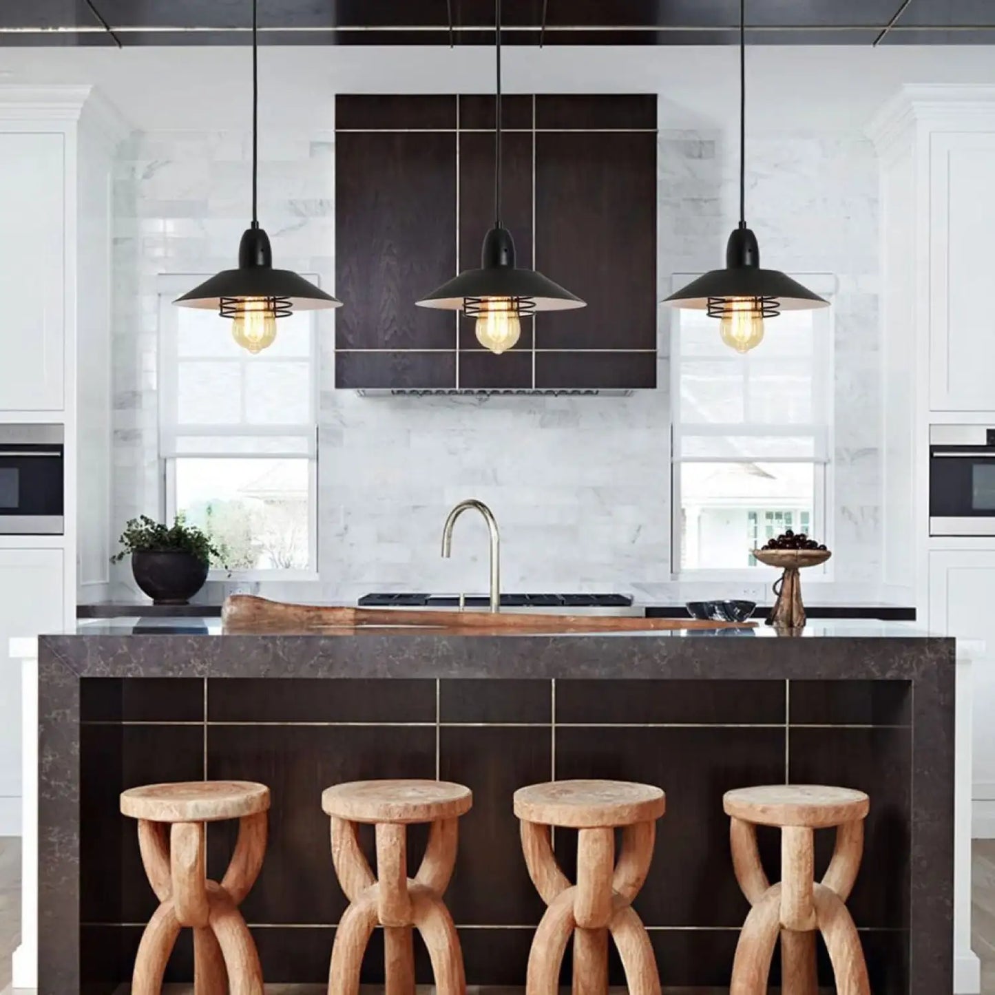 Rustic Adjustable Metal Vintage Pendant Lights for Indoor Spaces - Black White - 12V Hanging Light