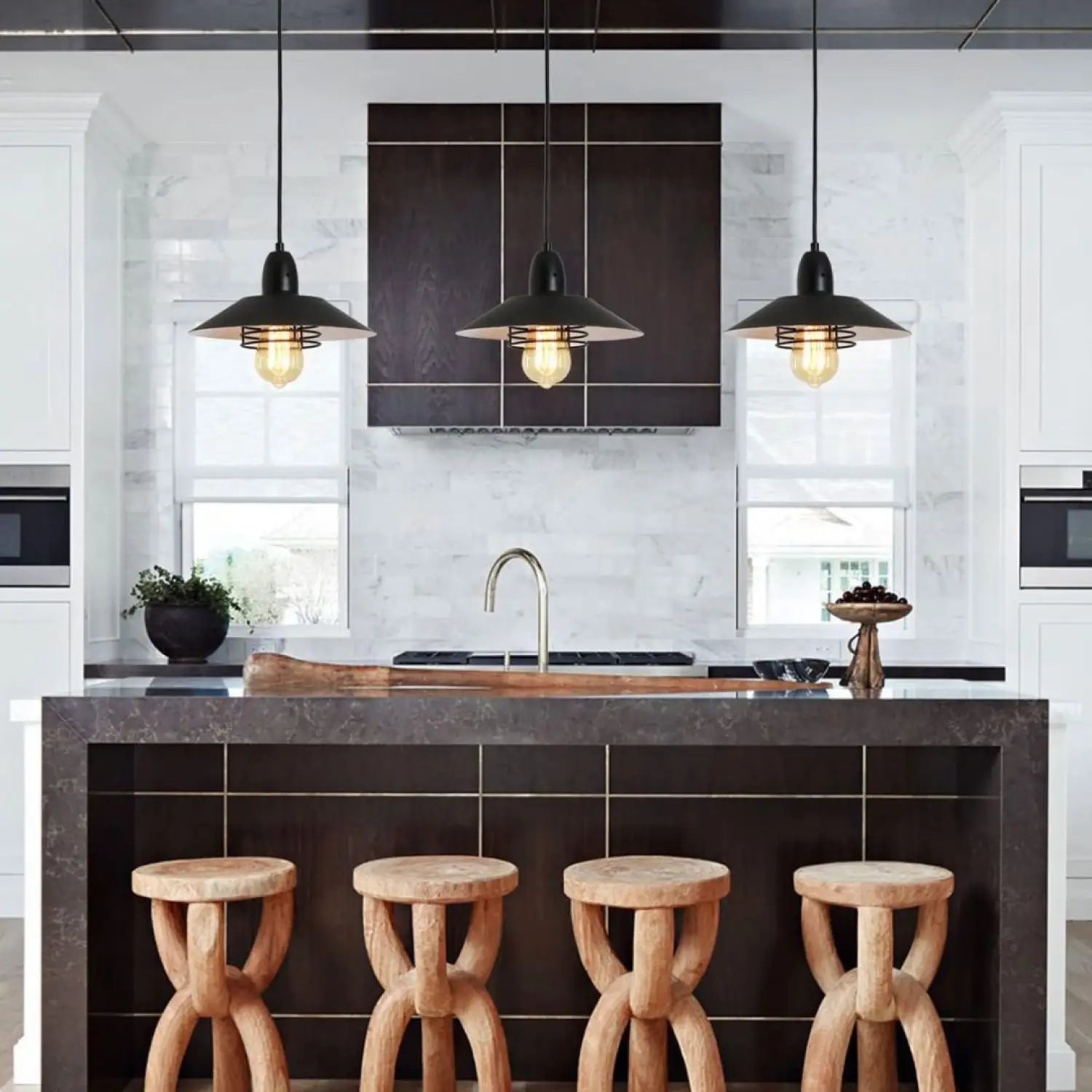Rustic Adjustable Metal Vintage Pendant Lights for Indoor Spaces - Black White - 12V Hanging Light