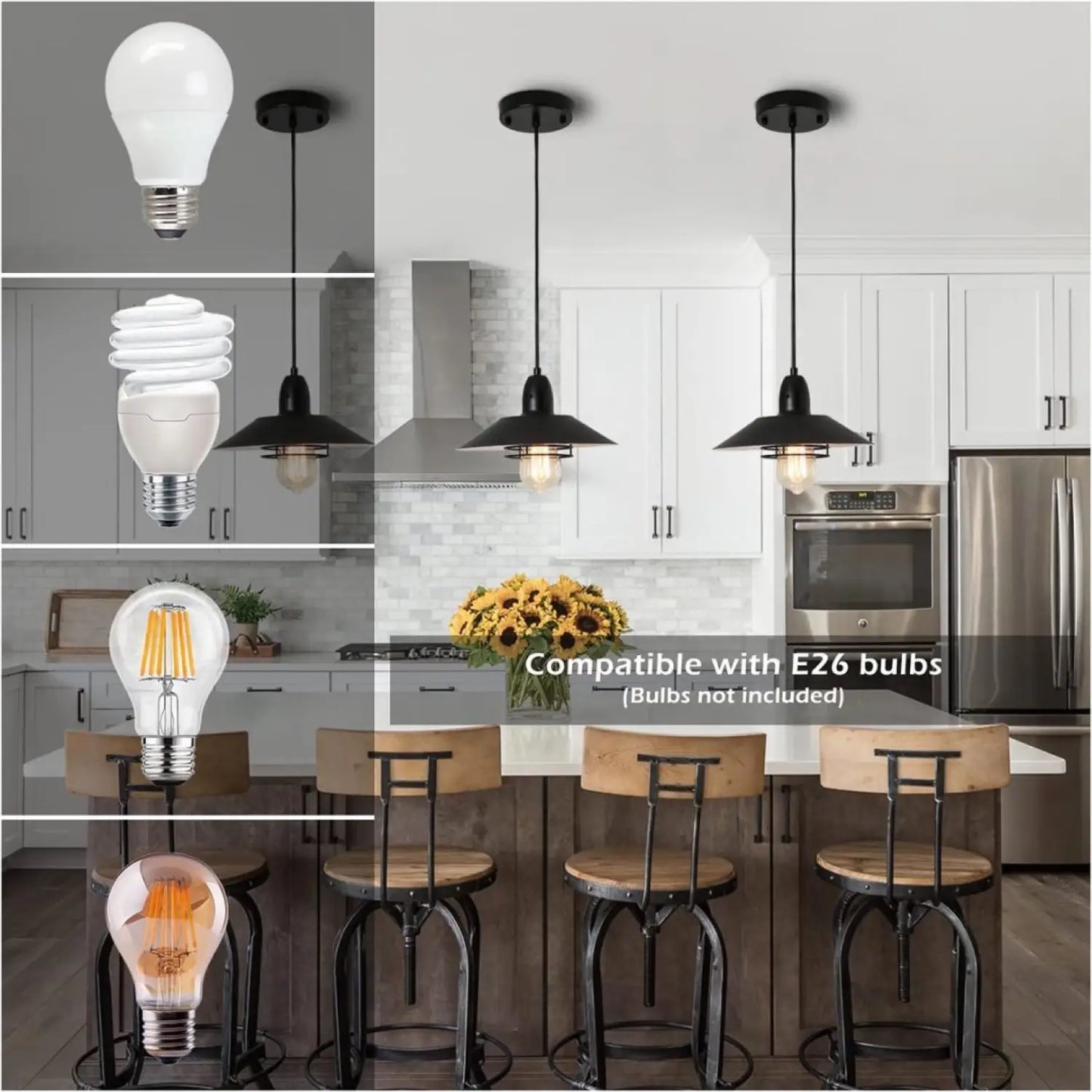 Rustic Adjustable Metal Vintage Pendant Lights for Indoor Spaces - Black White - 12V Hanging Light