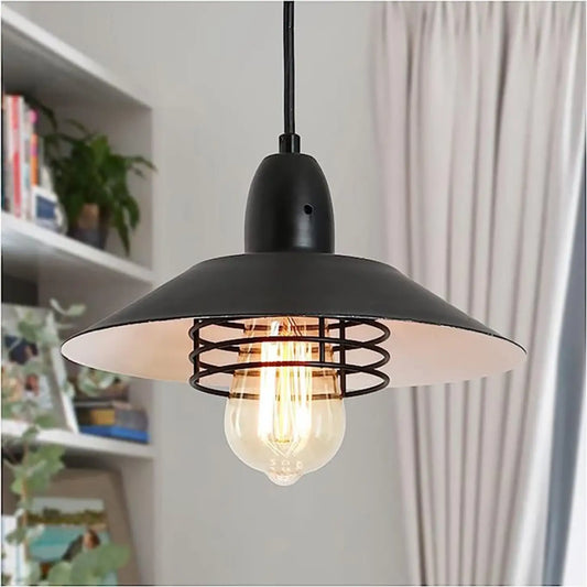 Rustic Adjustable Metal Vintage Pendant Lights for Indoor Spaces - Black White - 12V Hanging Light