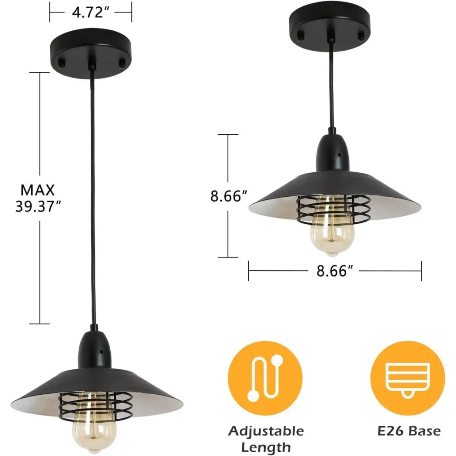 Rustic Adjustable Metal Vintage Pendant Lights for Indoor Spaces - Black White - 12V Hanging Light