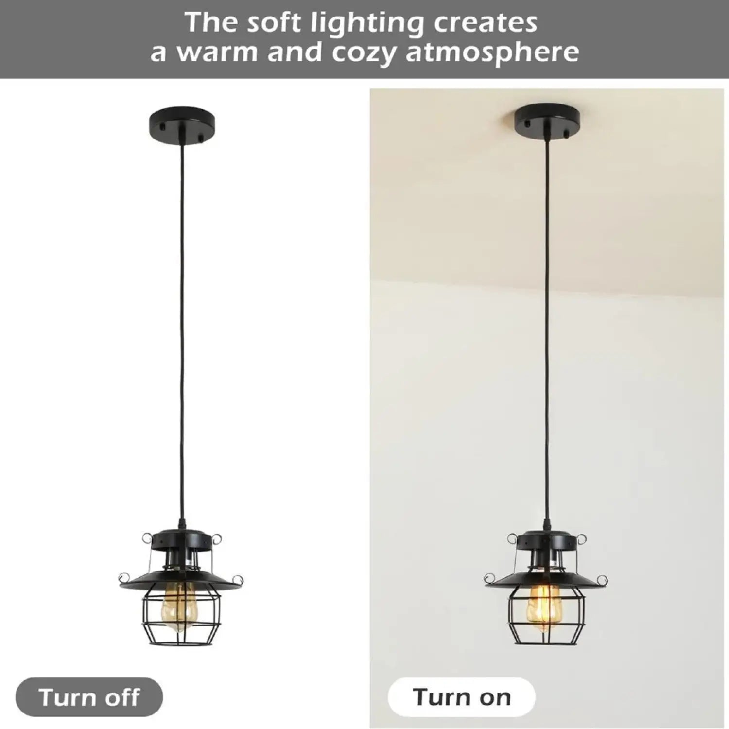 Rustic Black Pendant Light for Island with Adjustable Cage Design - Black - Hanging Light
