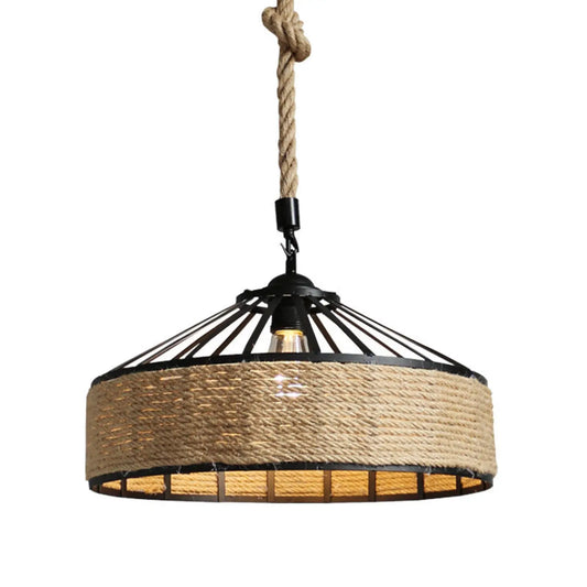 American Country Hemp Rope Restaurant Chandelier Personality Nordic Clothing Store Milk Tea Shop Round Wrought Iron LED