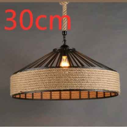American Country Hemp Rope Restaurant Chandelier Personality Nordic Clothing Store Milk Tea Shop Round Wrought Iron LED
