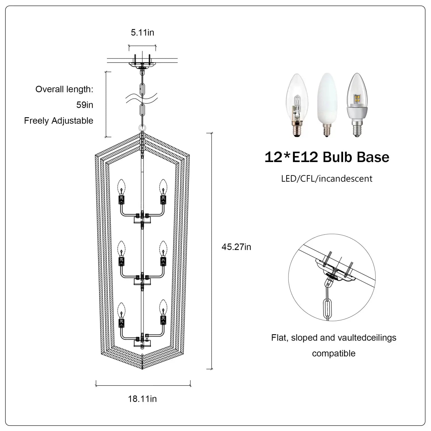 Rustic Modern Hanging Light Living Room with 12 Bulbs and Silver Finish Matte Black Hanging Light