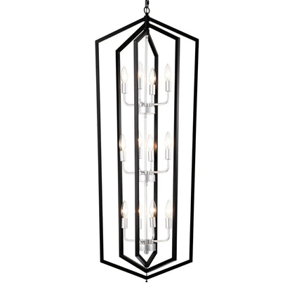 Rustic Modern Hanging Light Living Room with 12 Bulbs and Silver Finish Matte Black Hanging Light