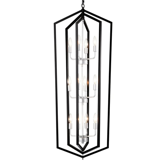 Rustic Modern Hanging Light Living Room with 12 Bulbs and Silver Finish Matte Black Hanging Light