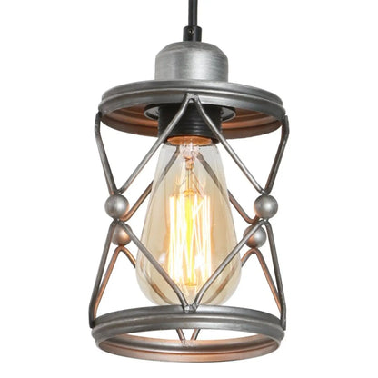 Industrial Pendant Lighting For Kitchen Island Rustic Mini Cage Pendant Light Farmhouse Pendant Lamp With Silver Grey