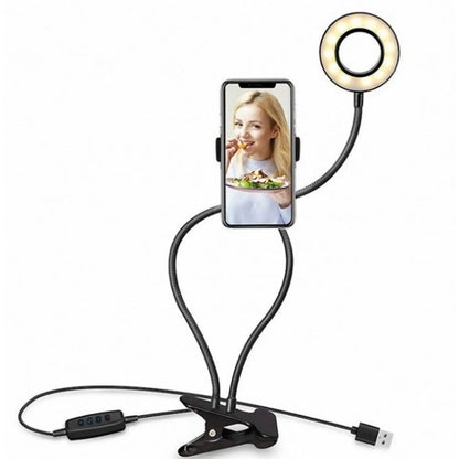 Selfie Ring Light with Adjustable Stand of 8 CM for Makeup and Live Streaming - Black - Light Fixture