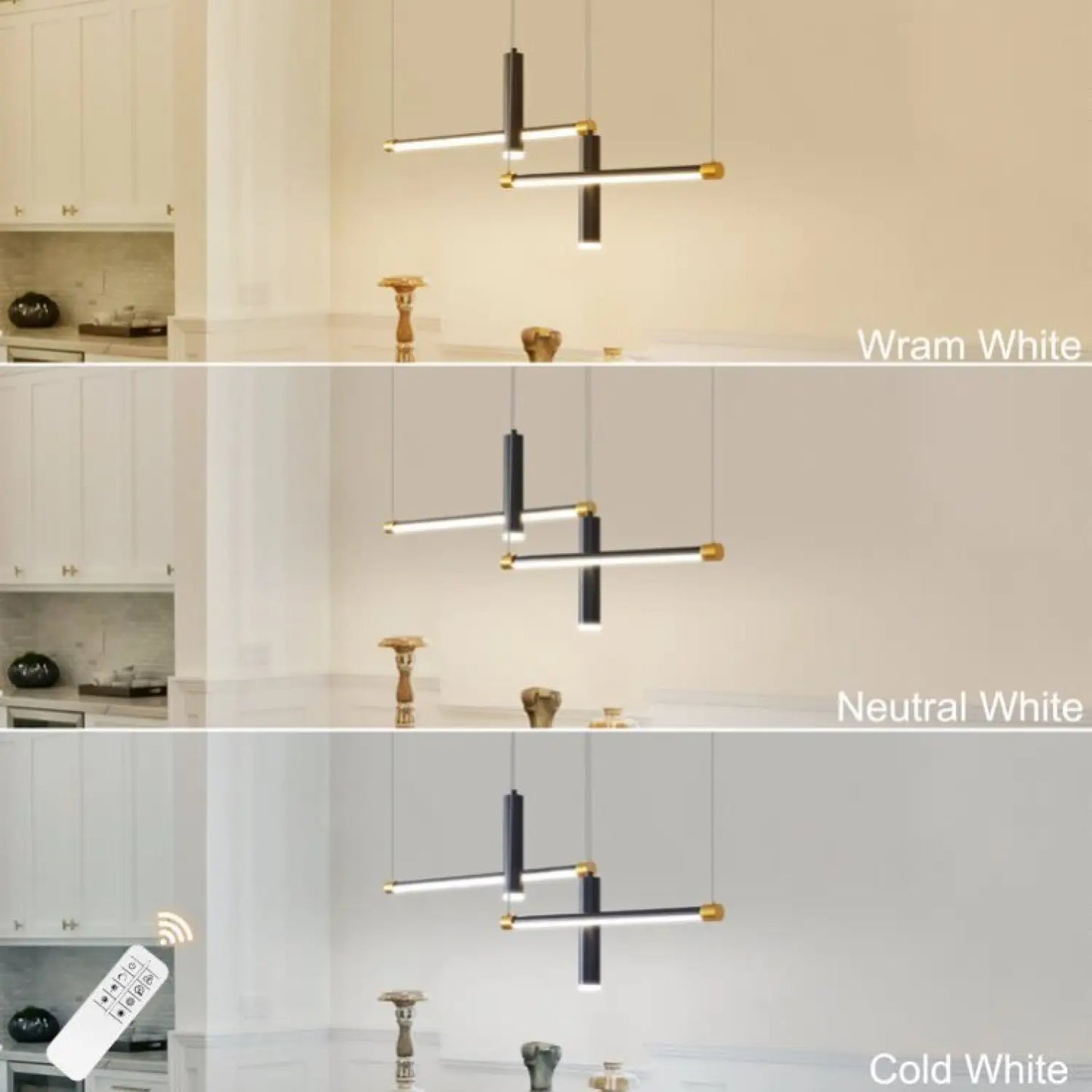 Javeriah 4 - Light Dimmable Kitchen Island Linear LED Pendant No Bulb - Black Gold - 12V Hanging Light