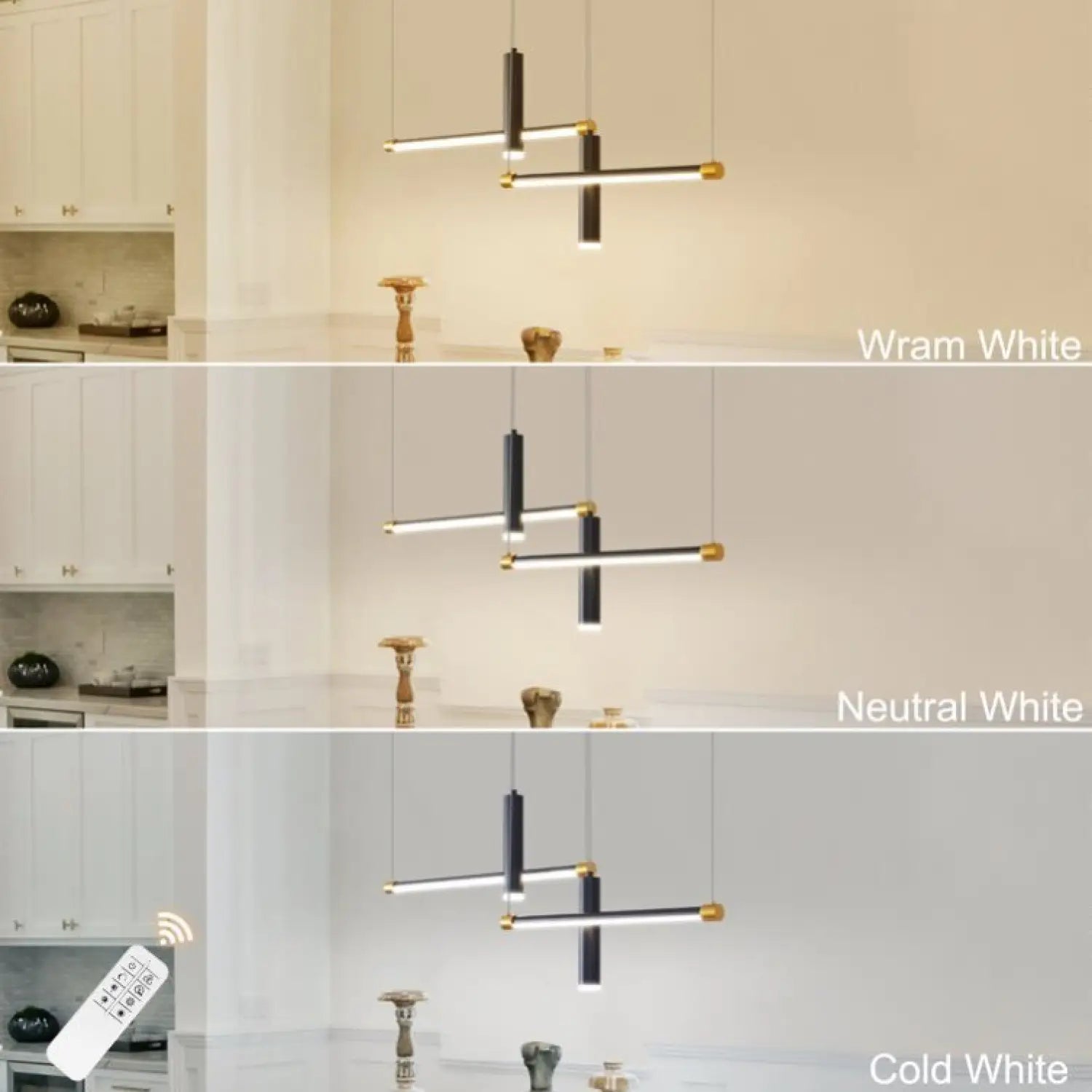 Javeriah 4 - Light Dimmable Kitchen Island Linear LED Pendant No Bulb - Black Gold - 12V Hanging Light