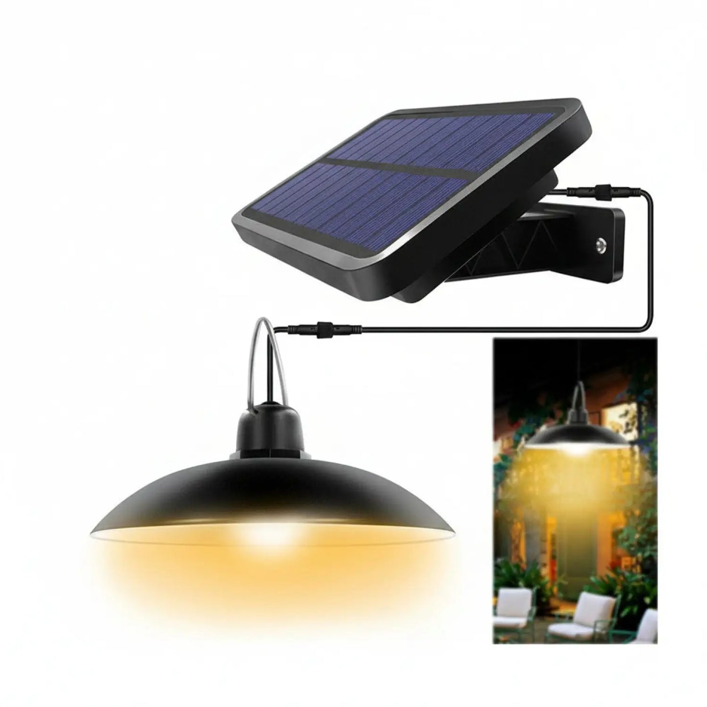 Solar Chandelier – 16 LED Waterproof Hanging Light with 2200mAh Battery - Warm / Black - Solar Light