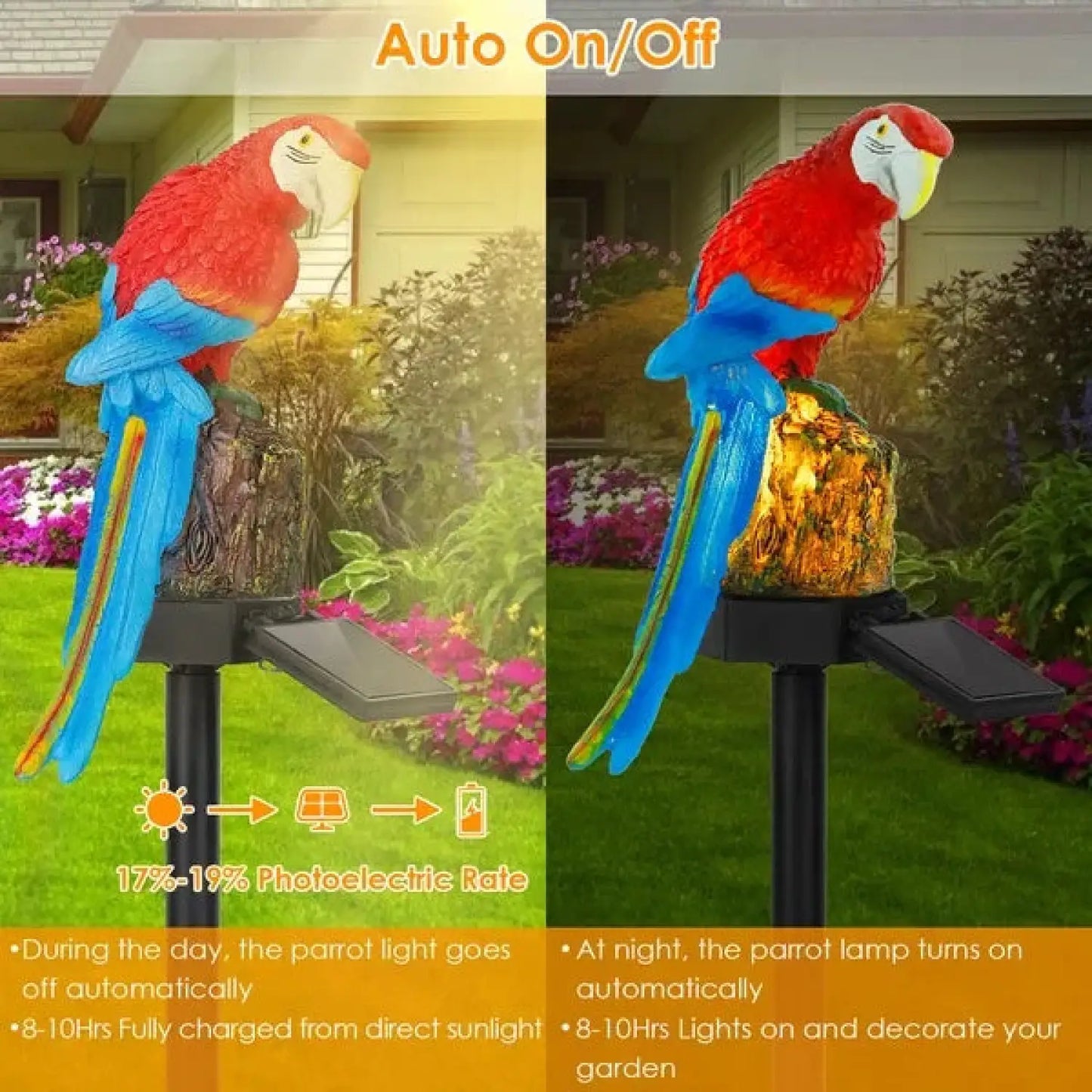 Solar Garden Light Outdoor – IP65 Waterproof Parrot Decor with Auto On/Off - Red Parrot - Solar Light