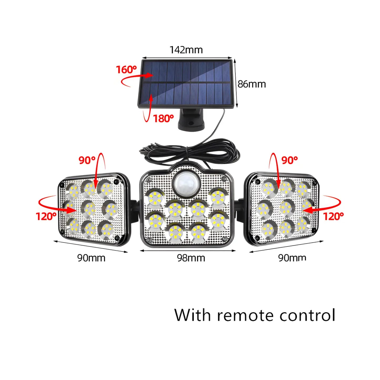 Solar Lamp Outdoor Flood Light with Motion Sensor 3 Heads IP65 Waterproof - Solar Light