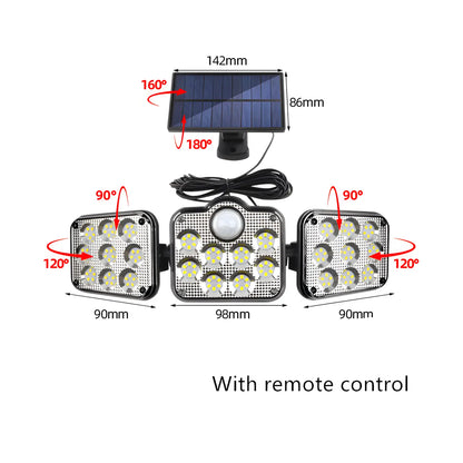 Solar Lamp Outdoor Flood Light with Motion Sensor 3 Heads IP65 Waterproof - Solar Light