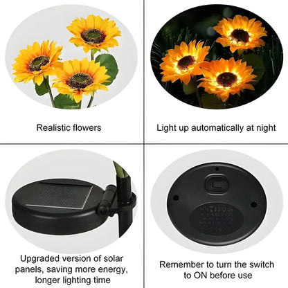 Solar Light LED Outdoor Stake with 3 Sunflower Heads & Waterproof for Garden - 2 PCS - Solar Light