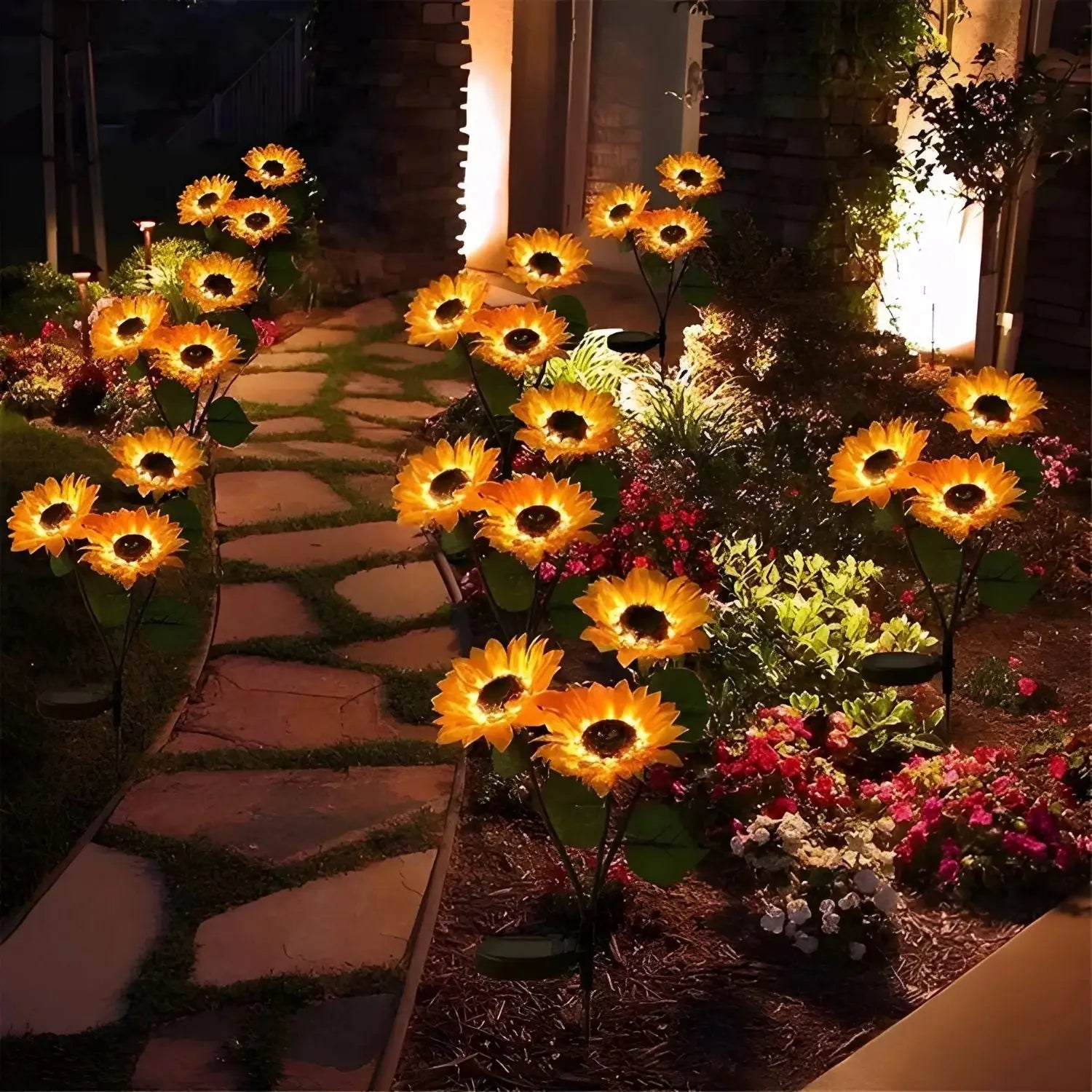 Solar Light LED Outdoor Stake with 3 Sunflower Heads & Waterproof for Garden - 2 PCS - Solar Light