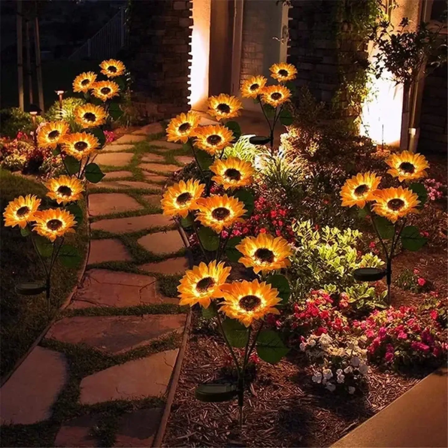 Solar Light LED Outdoor Stake with 3 Sunflower Heads & Waterproof for Garden - Solar Light