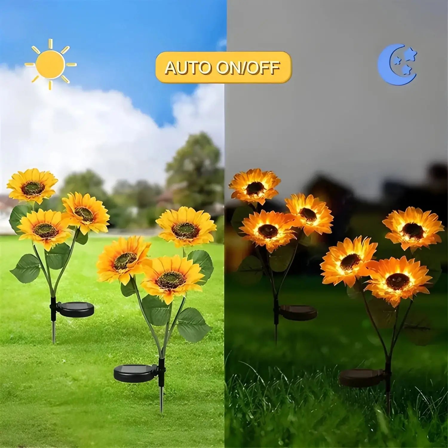 Solar Light LED Outdoor Stake with 3 Sunflower Heads & Waterproof for Garden - 2 PCS - Solar Light