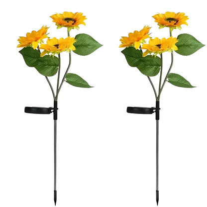 Solar Light LED Outdoor Stake with 3 Sunflower Heads & Waterproof for Garden - 2 PCS - Solar Light
