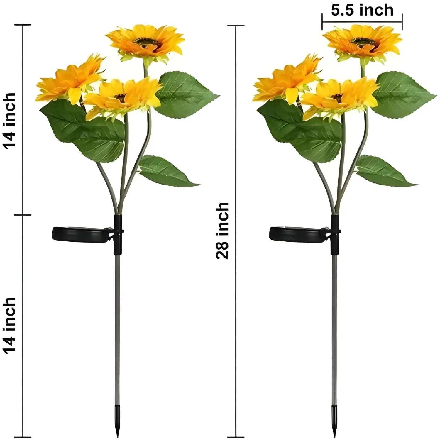Solar Light LED Outdoor Stake with 3 Sunflower Heads & Waterproof for Garden - 2 PCS - Solar Light