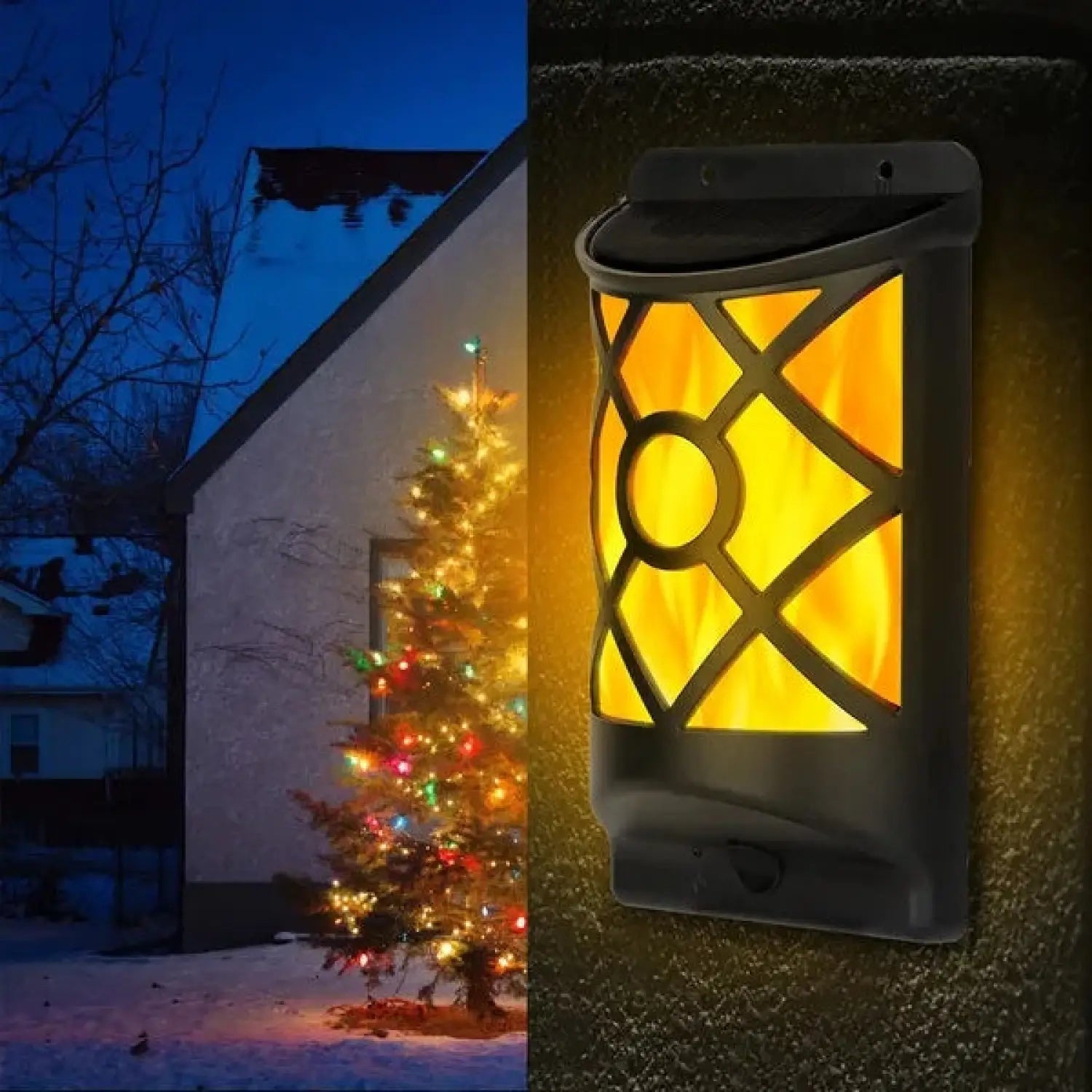 Solar Light Outdoor Waterproof with 96 LED Flickering Flame Effect - Black - Solar Wall Light