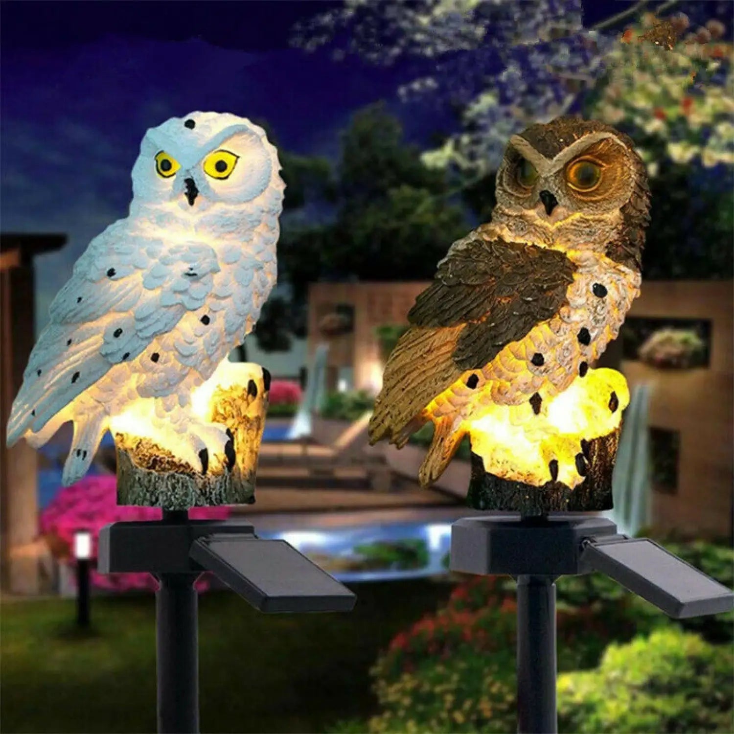 Solar Powered Owl LED Light for Pathways Resin Outdoor Decor - Brown - Solar Light