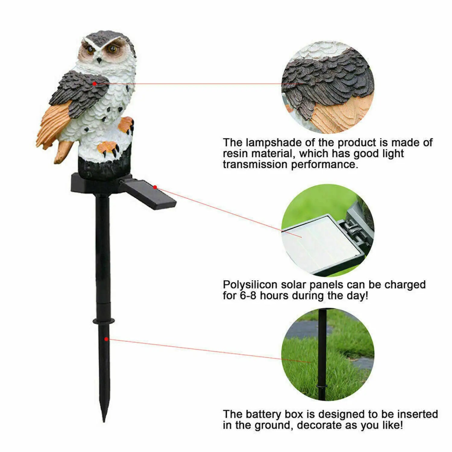 Solar Powered Owl LED Light for Pathways Resin Outdoor Decor - Brown - Solar Light