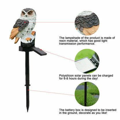 Solar Powered Owl LED Light for Pathways Resin Outdoor Decor - Brown - Solar Light