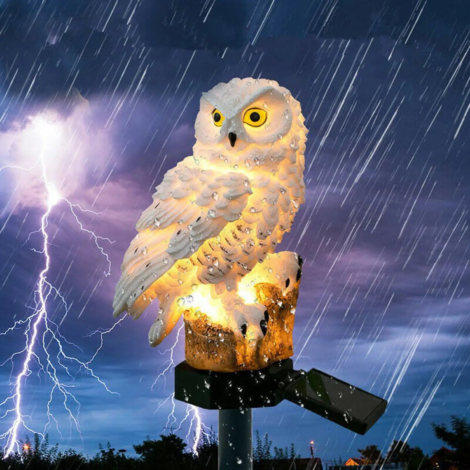 Solar Powered Owl LED Light for Pathways Resin Outdoor Decor - Brown - Solar Light