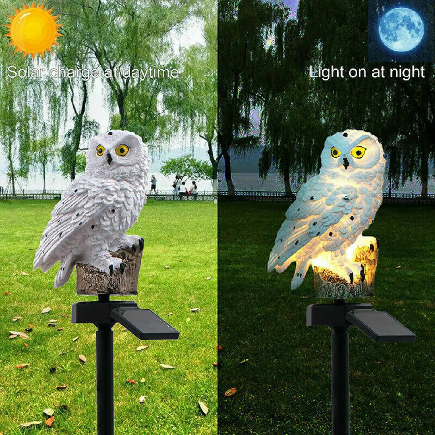 Solar Powered Owl LED Light for Pathways Resin Outdoor Decor - Brown - Solar Light
