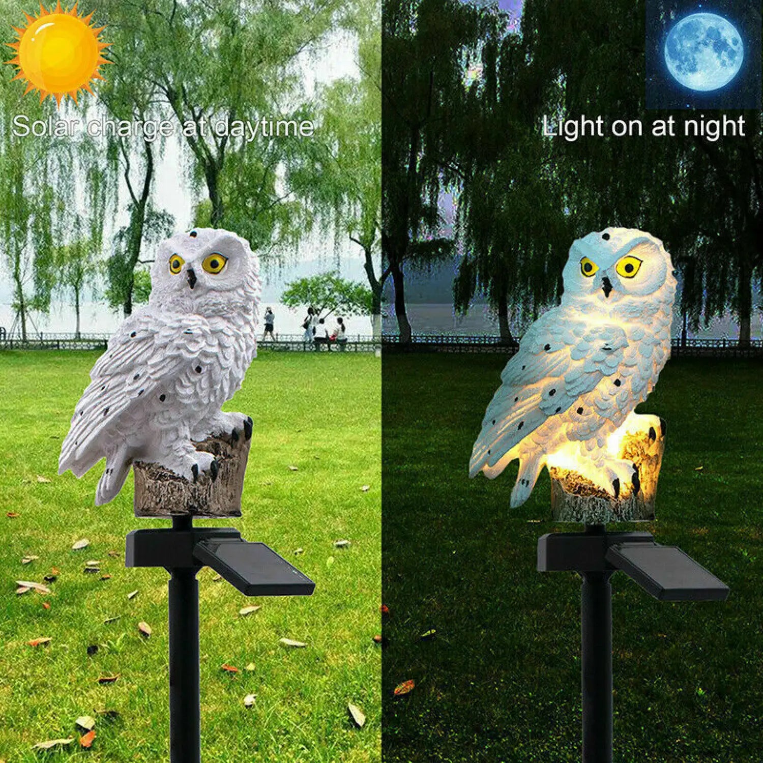 Solar Powered Owl LED Light for Pathways Resin Outdoor Decor - Brown - Solar Light
