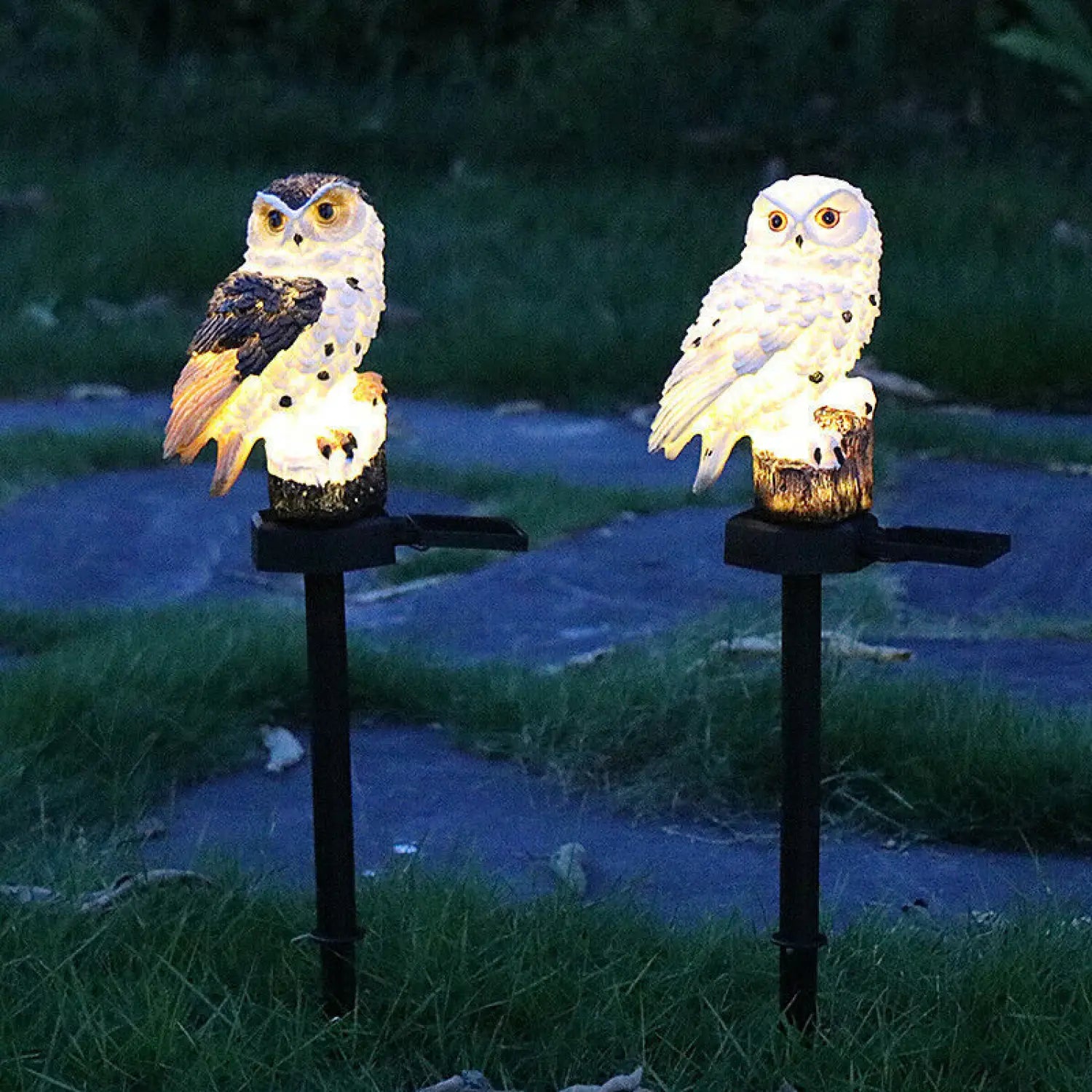 Solar Powered Owl LED Light for Pathways Resin Outdoor Decor - Brown - Solar Light