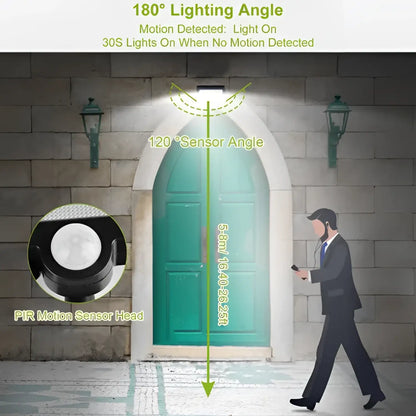 Solar Powered Wall Lights Outdoor 100 LED Beads Motion Sensor Lamp IP65 Waterproof Dusk To Dawn Sensor Light - Black