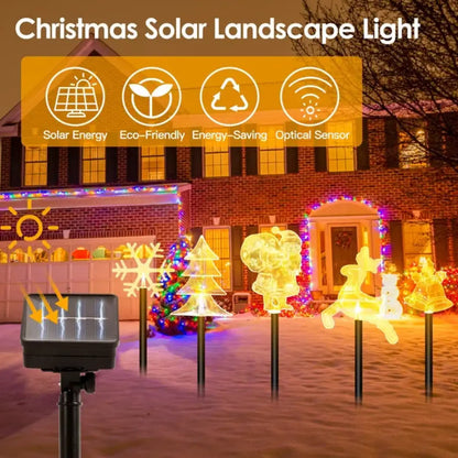 5Pcs Mixed Christmas Decoration Light Solar Stake Light Waterproof Reindeer Snowflake Bell Christmas Tree Santa Claus