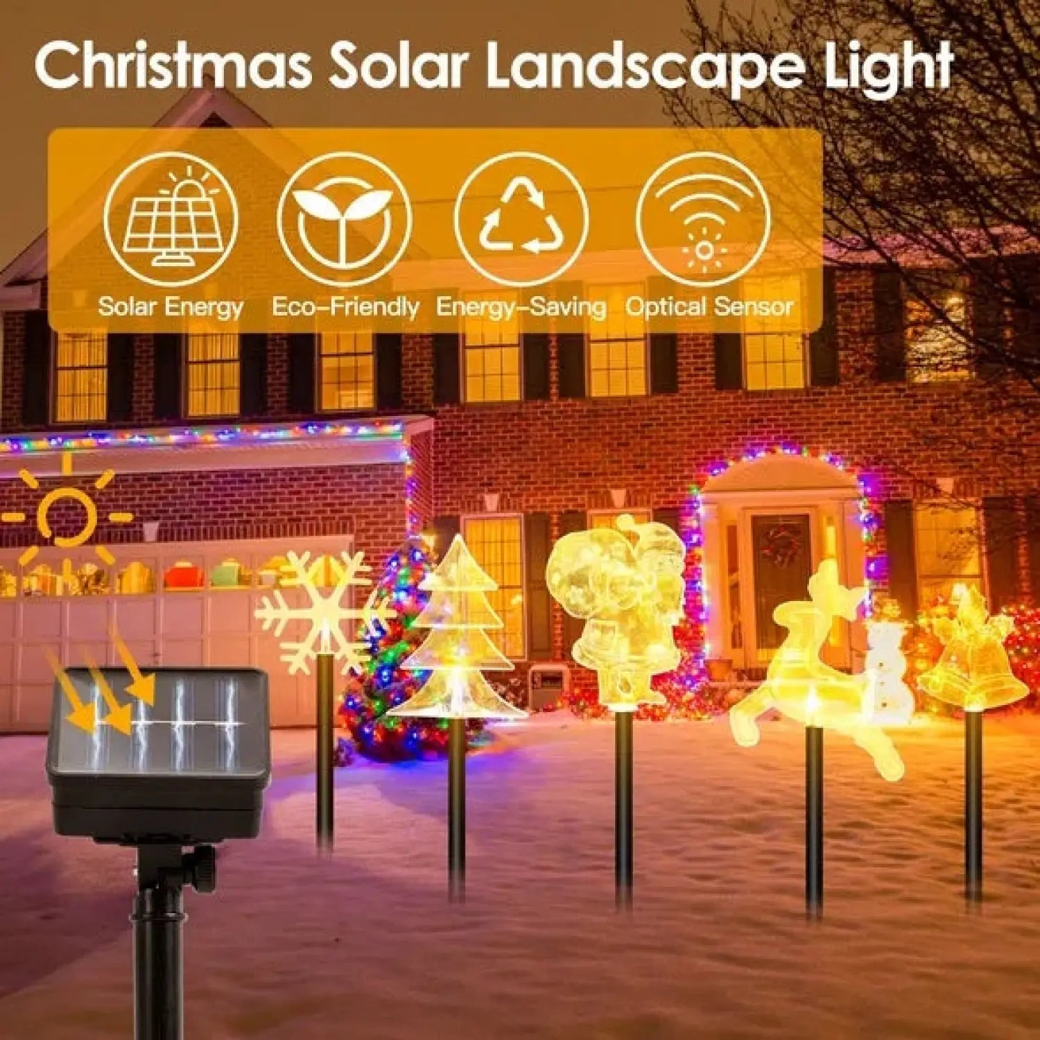 5Pcs Mixed Christmas Decoration Light Solar Stake Light Waterproof Reindeer Snowflake Bell Christmas Tree Santa Claus