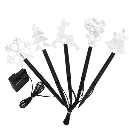 5Pcs Mixed Christmas Decoration Light Solar Stake Light Waterproof Reindeer Snowflake Bell Christmas Tree Santa Claus