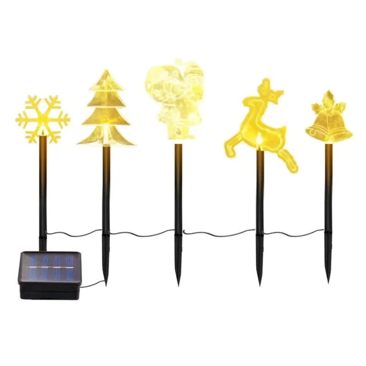 5Pcs Mixed Christmas Decoration Light Solar Stake Light Waterproof Reindeer Snowflake Bell Christmas Tree Santa Claus