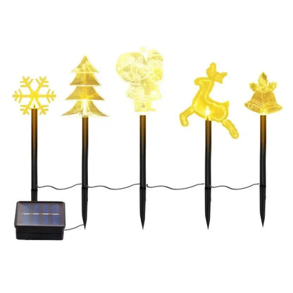 5Pcs Mixed Christmas Decoration Light Solar Stake Light Waterproof Reindeer Snowflake Bell Christmas Tree Santa Claus