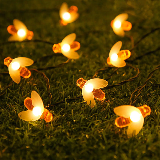 Solar String LED Lights with Bee Design for Garden Party & Holiday Decor - 12V Hanging Light