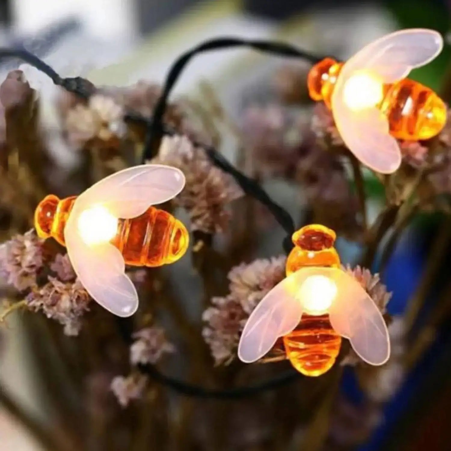 Solar String LED Lights with Bee Design for Garden Party & Holiday Decor - 12V Hanging Light